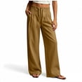 thumbnail image 5 of Women's Straight Leg Pants Baeitkot Women's Fashion Solid Color Elastic Waist Casual Button Pocket Straight Leg Pants Khaki M, 5 of 6
