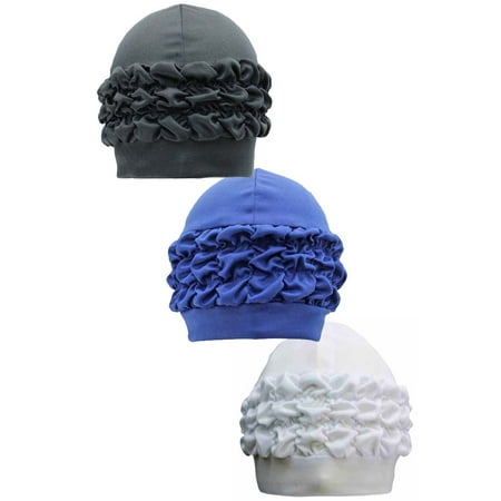 Ruffle Front Cap - Ruffled 3-Pack Bath Caps Black Blue White