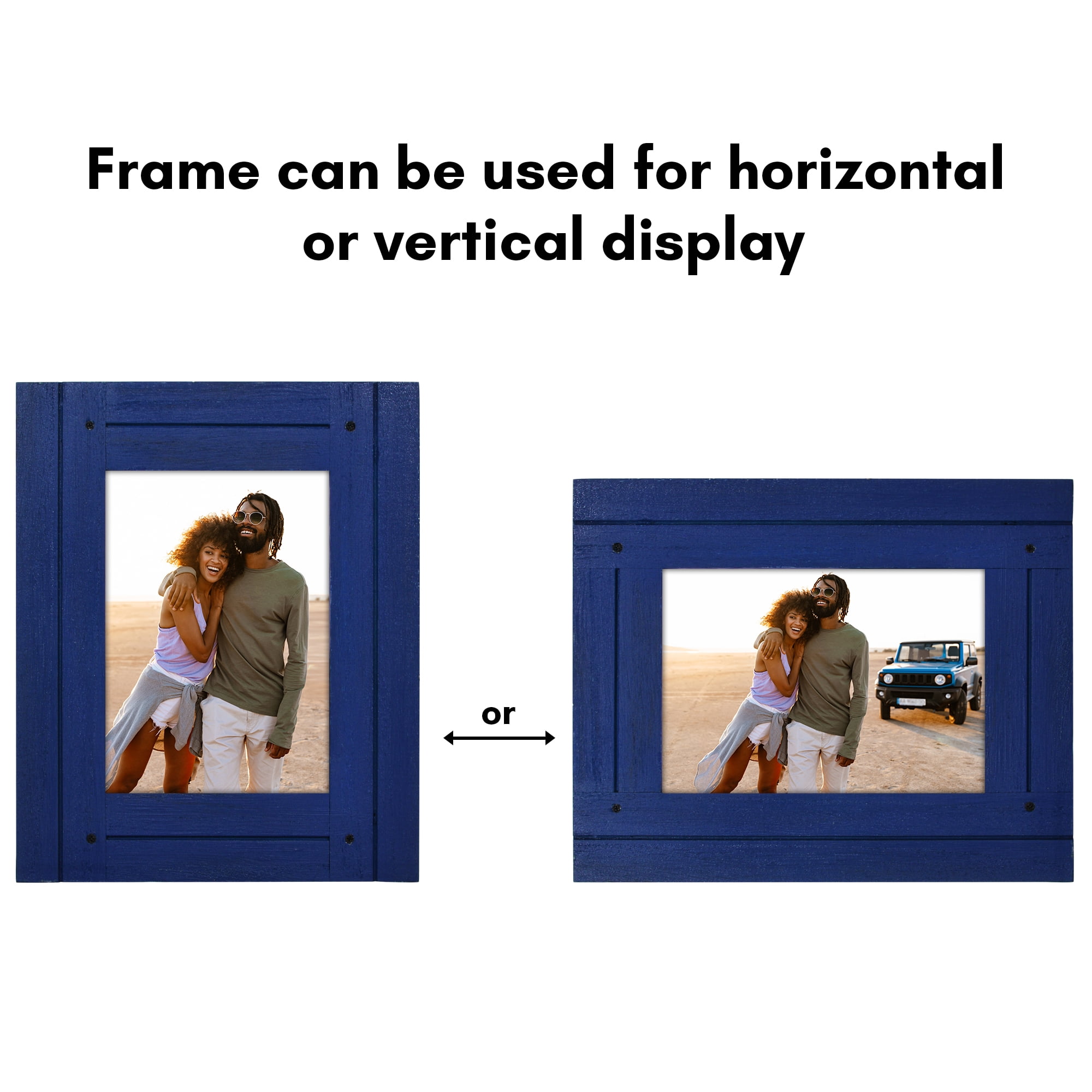 Americanflat 5x7 Picture Frame Polished Crystal Clear Glass Hampton Collection Distressed Frames - Navy Blue
