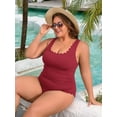 thumbnail image 6 of Asoul Plus Size Ribbed Swimsuit for Womens One Piece Scalloped Swimwear Tummy Control Bathing Suits, 6 of 7