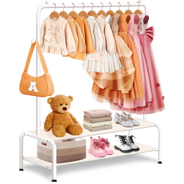 Perchero Mirolam para ropa de vestir para niños con 2 estantes