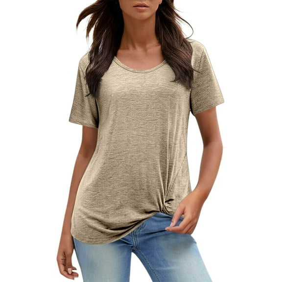 MIXUE Womens Summer Tops Solid Color Round Neck Short Sleeve Casual Pullover Tshirts Activewear,Brown,XXL