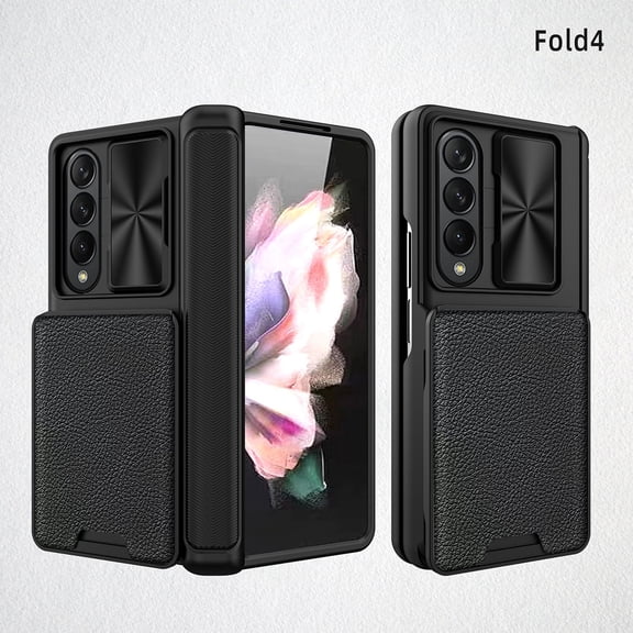 for Samsung Z Fold 4 Case, Fold 4 Case with S Pen Holder & Screen Protector, Wallet Case with Removable Card Holder Camera Cover & Hinge Protection Case for Samsung Galaxy Z Fold 4 5G 2022, Black