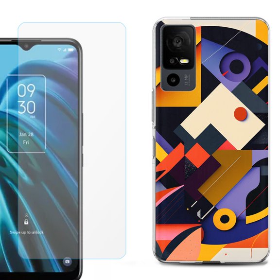 OneToughShield ® for TCL 40 XE 5G Shockproof Fashion Phone Case, with Tempered Glass Screen Protector - Abstract Art