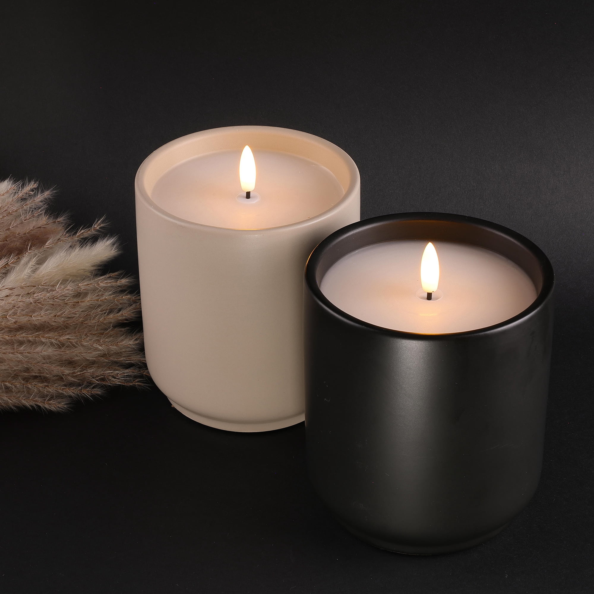 LumiPur Stoneware Flameless LED Wax Candle, 360-Degree Glow Trimmer, 4.5” x 5”, Black