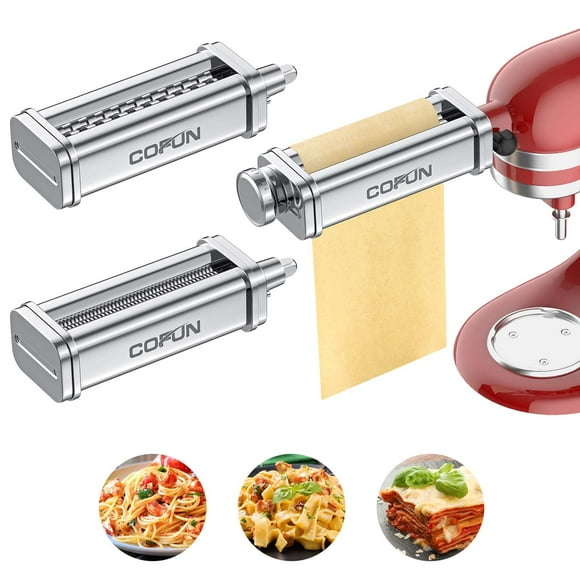 Pasta Attachment for Kitchenaid Stand Mixer,Cofun 3 Piece Pasta Maker Machine with Pasta Roller and Cutter Set for Dough Sheet, Spaghetti and Fettuccine kitchenaid Attachments for Mixer