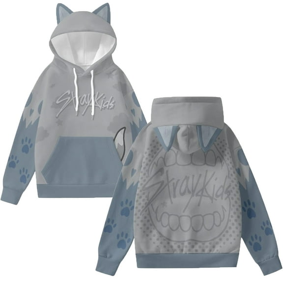 KPOP Stray Kids Merch 3D Cat Ears Hoodie – Unisex SKZOO Cute Cosplay Kawaii Pullover Sweatshirt Casual Gift for STAY Fans Support