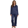 thumbnail image 2 of ylioge Womens Satin Pajama Sets Lightweight Solid Color 2 Piece Homewear Outfits Casual Solid Color Long Sleeve Shirts Straight Leg Pants Pajamas Set, 2 of 3