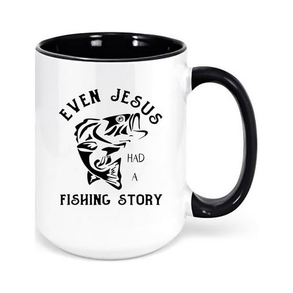 Fishing Coffee Cup, Even Jesus Had A Fishing Story, Fishing Mug, Gift For Fisherman, Fishing Cup, Gift For Him, Christian Mugs, Jesus Cup, BLACK