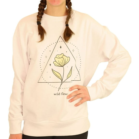 Elevenparis Womens Wild Flower Sweatshirt, White, Large
