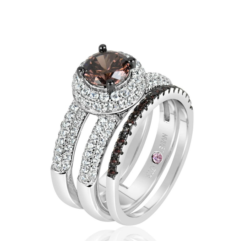Sterling Silver Brown Chocolate and White Cubic Zirconia 2 Piece Engagement Ring Walmart
