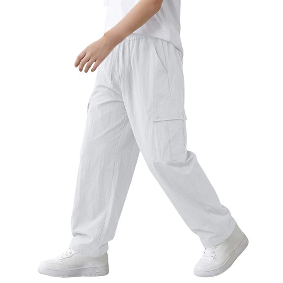 Lmnyox Cargo Pants for Boys Wide Leg Loose Lightweight Trousers Fall Solid Color Sports Pants with Pockets