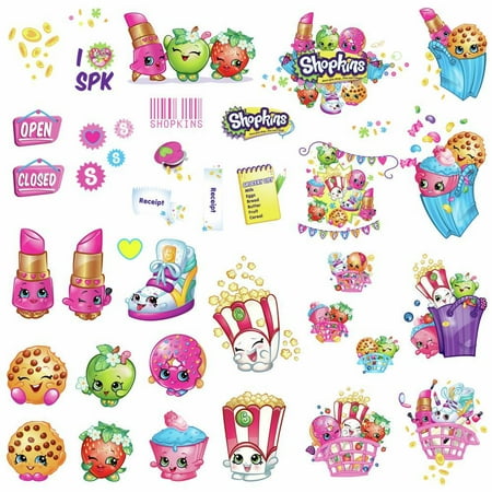 Grocery Getter Decal New 39 SHOPKINS Peel & Stick Wall Decals Supermarket Grocery Characters Girls room fun Stickers ()