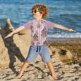 thumbnail image 3 of FORMRS Boys Rash Guard with Short Sleeves UPF 50+ Swim Shirts Sizes 3-12T, Pink Gingerbread Houses, 3 of 6