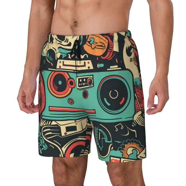 Fotbe Retro Pop Art Collage Traje de Baño para Hombre – Shorts de Natación de Secado Rápido con Forro y Bolsillos-Large