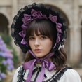 thumbnail image 5 of Slccxzc Women Victorian Bonnets Lace Party Sun Hat Gothic Style Lolita Exhibition Hair Accessories Flat Hat for Women, 5 of 7