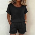 thumbnail image 6 of Cagogo Women Plus Size 2 Piece Shorts Set Round Neck Short Sleeve Tshirt Pocket Loose Casual Summer Outfits Matching Lounge Sets Tracksuits Travel Airport Clothes, Black 3XL, 6 of 7