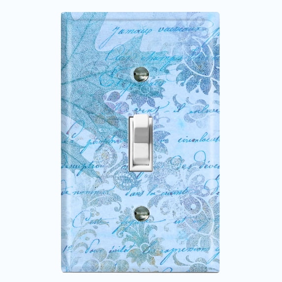 Metal Light Switch Plate Outlet Cover (Blue Leaf Letter Damask LET007)