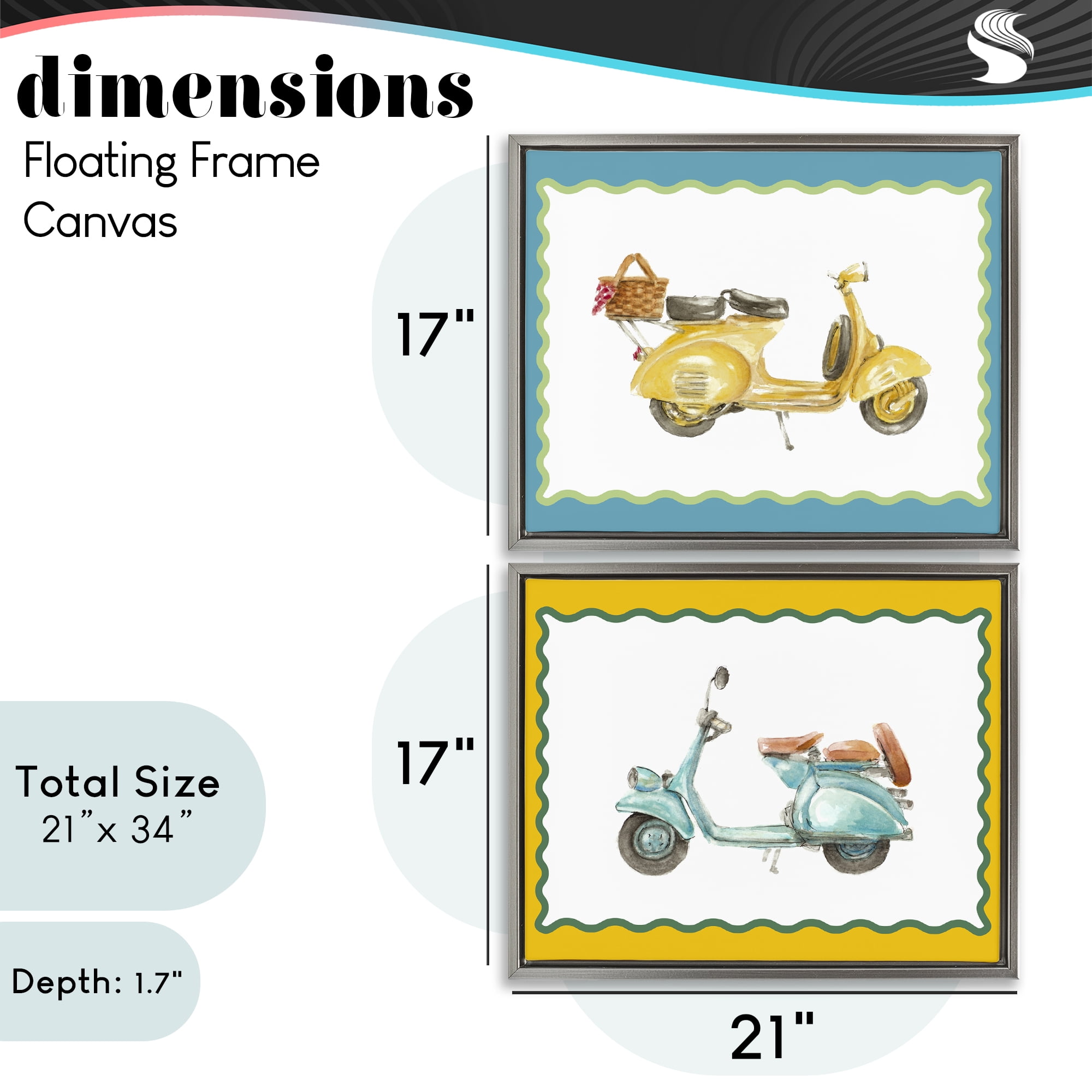 Stupell Industries Wavy Bordered Scooters 2 Piece Gray Framed Floater Canvas Set, design by Lanie Loreth