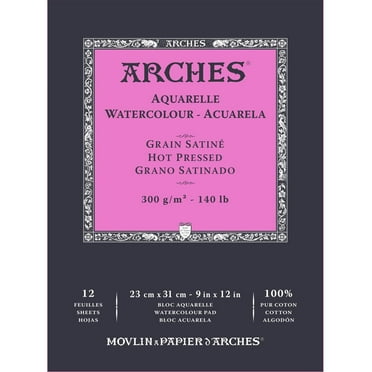 Arches Aquarelle Hot Pressed Watercolor Pad 9"X12"- 140lb, 12 Sheets