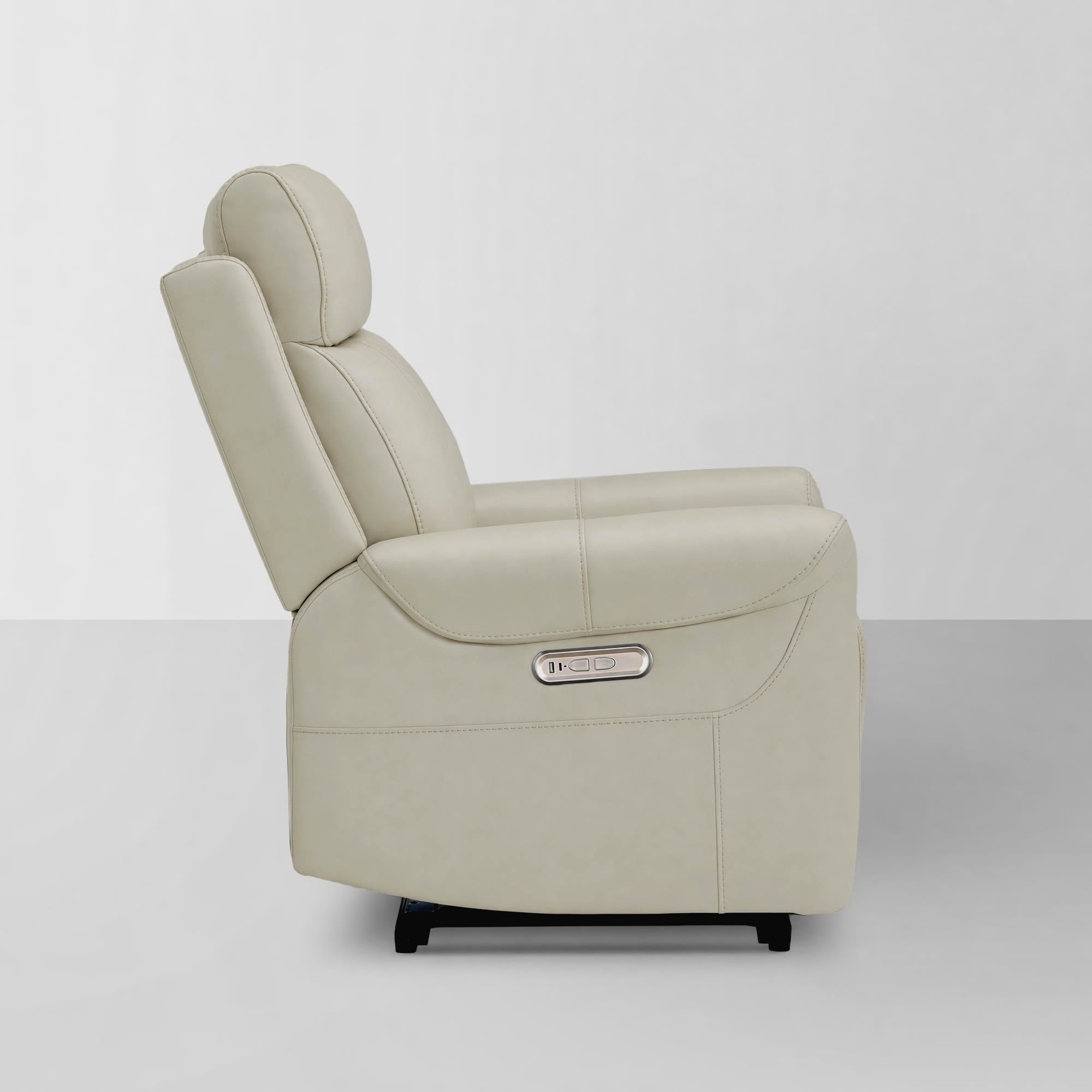 Spruce & Spring Power Recliner Chair, Wall Hugger Reclining Chair for Living Room, Bedroom, Faux Leather, Creamy Gray