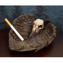 Ebros Edgar Poe Gothic Winged Raven Skull Jewelry Coin Dish Ashtray Figurine