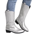thumbnail image 6 of Splozh Boots for Women Wide Calf Western Cowboy Boots for Women Knee High Wide Calf Cowgirl Boots with Slip On Pointed Toe Chunky Heel Fashion Retro Tall Boot for Girls Ladies Fall Winter Silver,US 9, 6 of 9