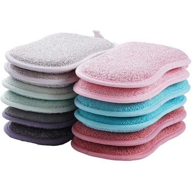 Paquete de 12 esponjas de microfibra multicolor para fregar de forma segura y limpiar platos rápidamente
