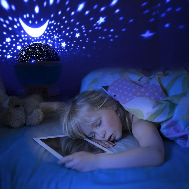 Projecteur de veilleuse au plafond étoilé, projecteur de lumière rotatif à  360 degrés avec changement de lumière de 4 couleurs pour enfants, veilleuse  bleu bébé 