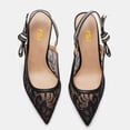 thumbnail image 4 of FSJ Women Sexy Bowknot Stiletto Heels Closed Pointed Toe Slingback Pumps Elastic Strap Sandals Wedding Party Dress Shoes Size 8 Black Lace, 4 of 6
