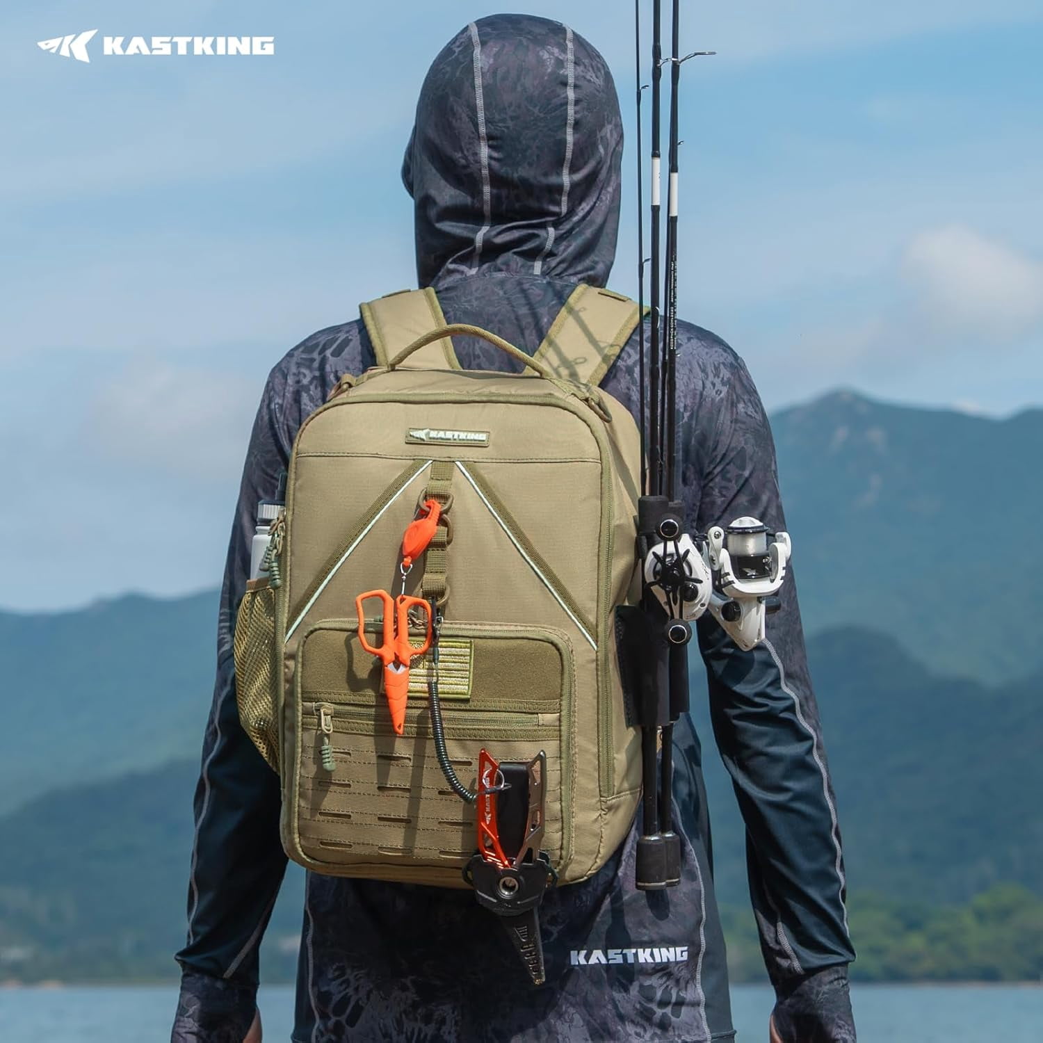 KastKing Fishing Tackle Backpack,Water-Resistant Fishing Bag With 2 Rod Holders,Fishing Gear and Equipment -KarryAll KastMate
