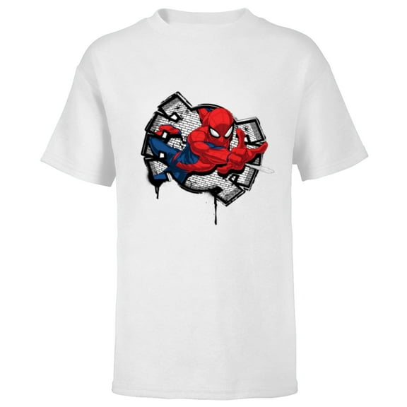 Marvel Spider-Man Spider Symbol Street Art Thwipp - Short Sleeve T-Shirt for Kids - Customized-White