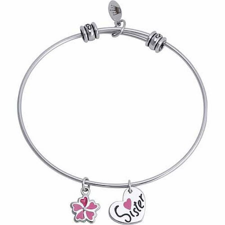 Connections from Hallmark Stainless Steel "Sister" and Flower Multi-Charm Bangle