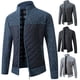 thumbnail image 5 of Suéter de punto cálido a juego con colores de moda con forro polar y cremallera a cuadros a rayas con cuello alto para hombre de otoño e invierno, 5 of 5