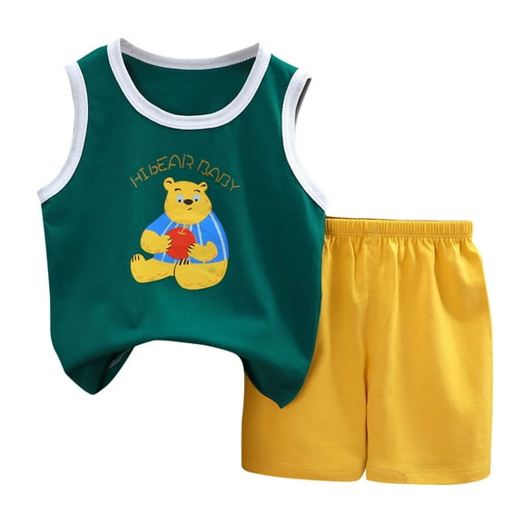Uxgjfwu Toddler Outfits Vest Shorts Sets Children's Casual Boys and Girls Cartoon Printed Sets Sleeveless Pullover Sets