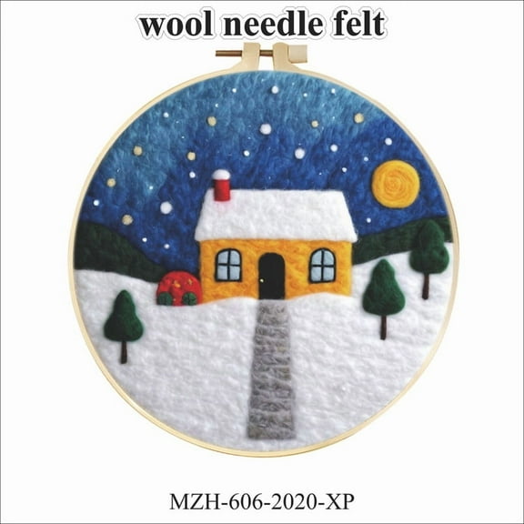 Snow Scene Needle Felting Kit, Beginner Felt Painting Kit with Decorative Frame, Suitable for Home Decoration, Christmas Gifts