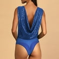 thumbnail image 6 of Penkiiy Sparkle Sequin Bodysuit For Women V-Neck Cowl Back Shiny Glitter One-piece Top Bodysuits with Sheer Mesh Thong Blue Shapewear Tummy Control, 6 of 9