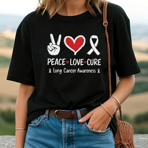 Peace Love Cure Lung Cancer Awareness Tee — Support & Solidarity Graphic Shirt, Gift for Warriors & Survivors