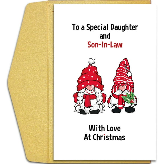 Heartwarming Christmas Card for Daughter & Son-in-Law – Festive Design with Adorable Characters – Blank Inside, Envelope Included – Perfect Holiday Gift Message