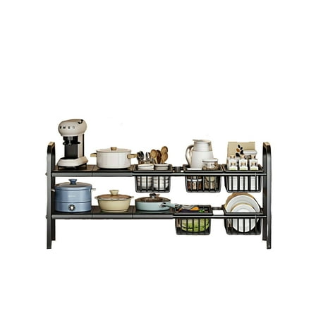 1pc Expandable Under Sink Organizers and Storage  2 Tier Cabinet Shelf Organizer with 5 Detachable Panels 5 baskets for Under Kitchen Bathroom Sink Organizers and Storage