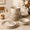 Oatmeal Linen-Service for 4, variant on Olive Maroon Stoneware Dinnerware Set, Service for 4, 12 Piece Rustic Tableware