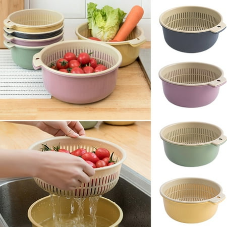 

Zhaomeidaxi 2-in-1 kitchen Strainer/%26 Bowl Sets Large Plastic Washing Bowl and Strainer Detachable Colanders Strainers Set Space-Saver for Fruits Vegetable Cleaning Washing Mixing Four colors