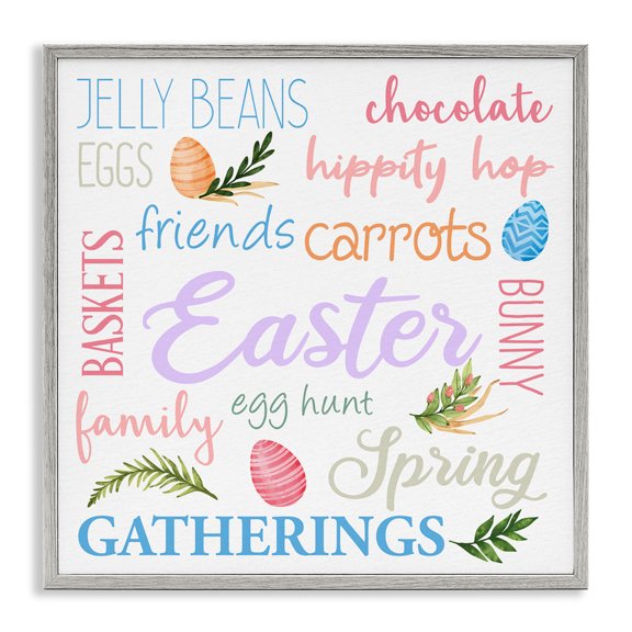 Stupell Industries Cottage Festive Easter Activity Sign Patterned Eggs Motif Gray Framed Giclee Art, 17 x 17, by Kim Allen