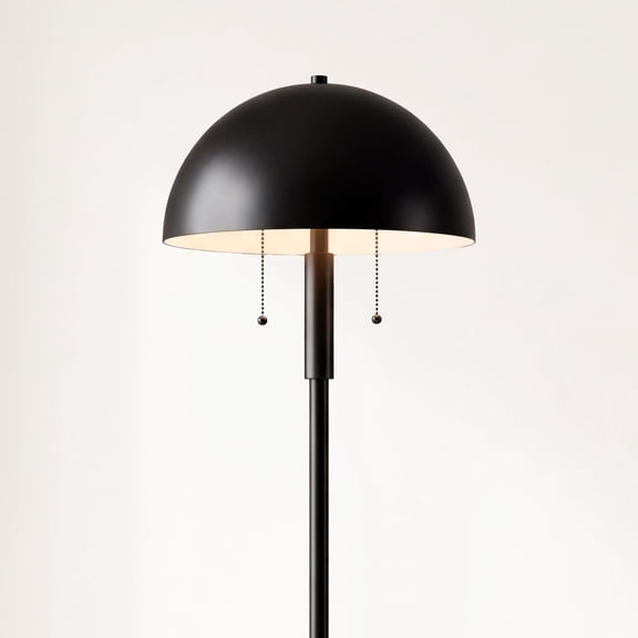 360 Lighting Rhys Mid Century Modern 62" Tall Standing Floor Lamp Skinny Pole Pull Chain Black Metal Bedroom Mushroom Dome Shade
