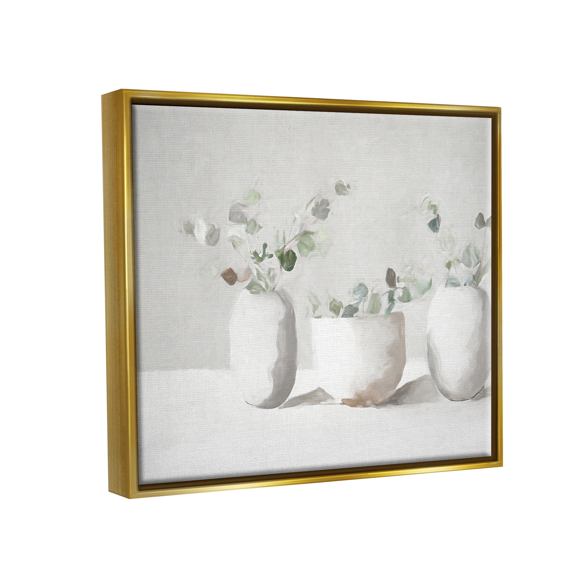 Stupell Industries Subtle White Eucalyptus Botanical & Floral Painting Gold Floater Framed Canvas Art Print Wall Art, 31 x 25