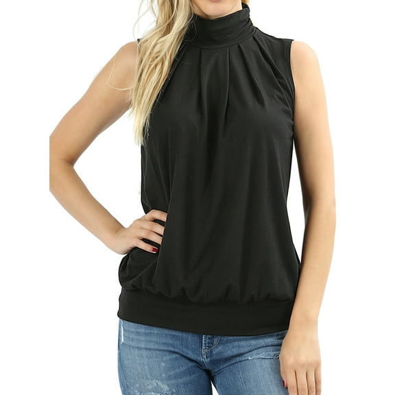 Zenana Women & Plus Sleeveless Mock-TurtleNeck Pleated Top with Waistband