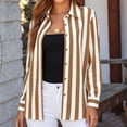 thumbnail image 5 of Long Sleeve Shirts for Women Turn Down Collar Striped Button Up Blouse Brown XL, 5 of 5