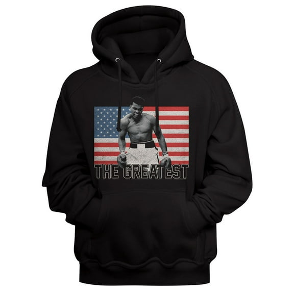 Muhammad Ali The Greatest US Flag Black Pullover Hoodie L