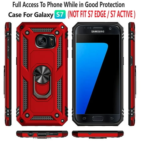 Samsung Galaxy S7 Case, STARSHOP Drop Protection Ring Kickstand Cover- Red