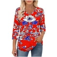 thumbnail image 5 of CYMMPU Women's Summer Fall Tunic Tops Casual Business Work Blouses Basic Tees Shirts Floral Printed Flowy Blouse 3/4 Length Sleeve V-Neck 2025 Clothes Red XXXL, 5 of 8